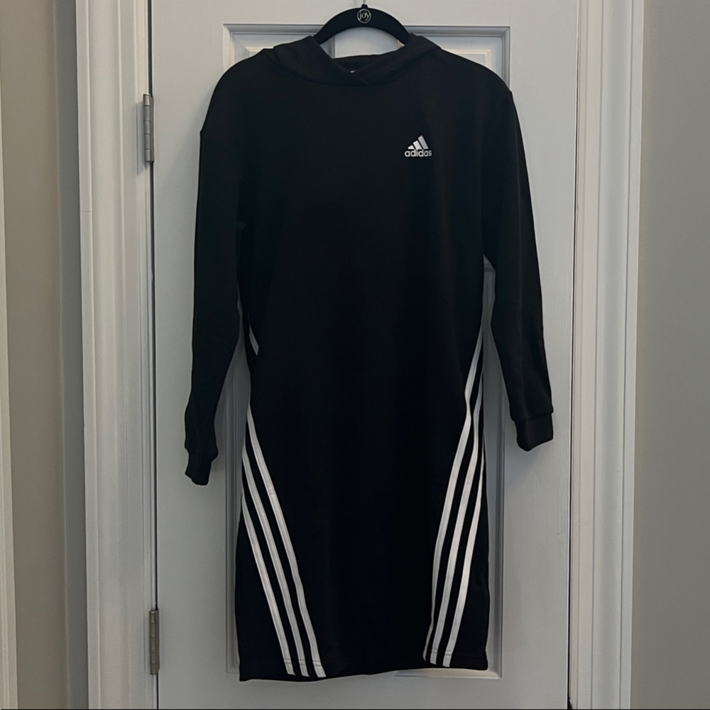 Adidas Black Sweatshirt hoodie Dress with White Accents